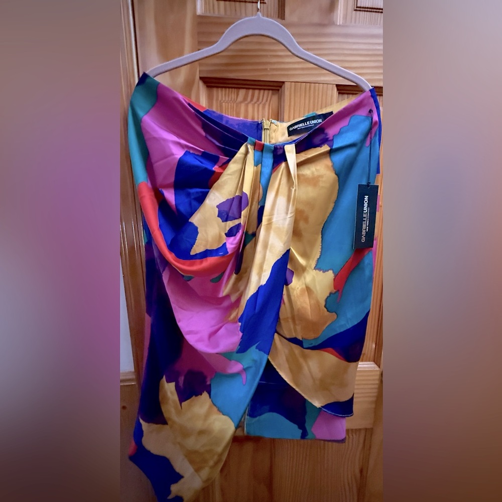 New York & Company Pink and Yellow Wrap Skirt